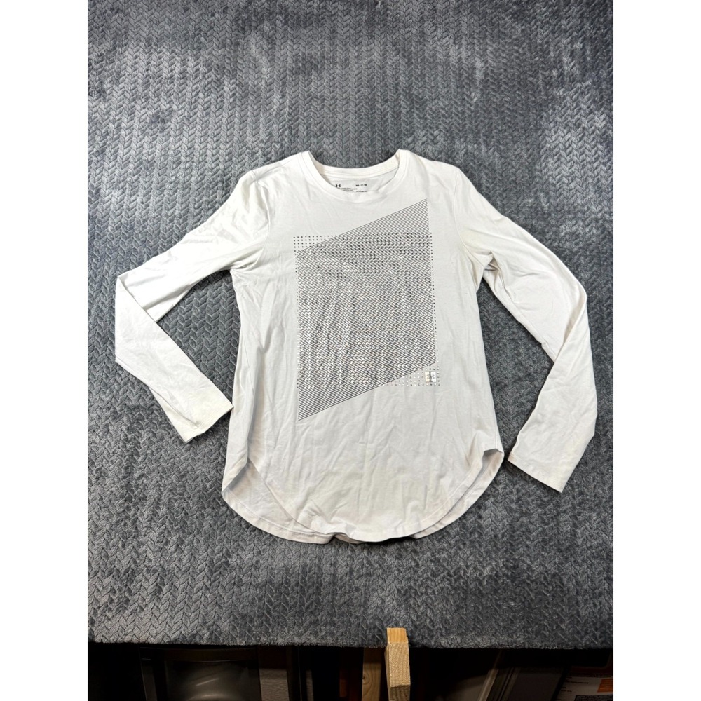 Under Armour Heatgear Shirt Womens Medium White Sparkle Performance Sports Loose